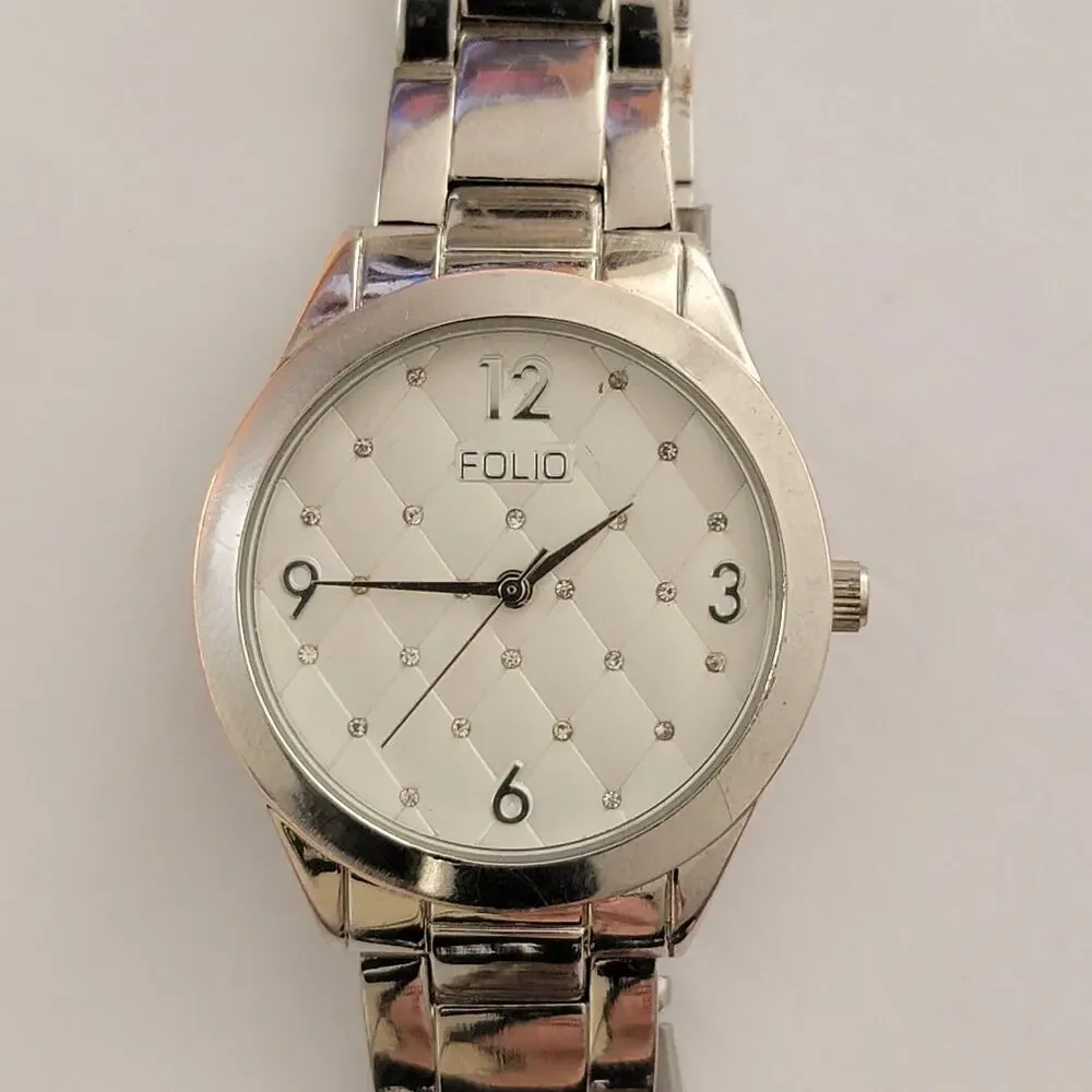 Folio Womens Watch White Dial Silver Case 32mm Stainless Bracelet Quartz